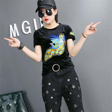 Fashion Female t shirts Short Sleeve T-shirts Plus Size Embroidery Animal tshirt Sequined O-neck Women Tops 72456 SM6