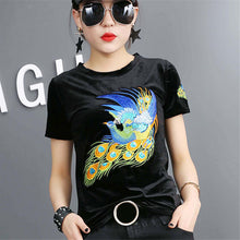 Fashion Female t shirts Short Sleeve T-shirts Plus Size Embroidery Animal tshirt Sequined O-neck Women Tops 72456 SM6
