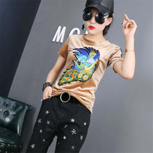 Fashion Female t shirts Short Sleeve T-shirts Plus Size Embroidery Animal tshirt Sequined O-neck Women Tops 72456 SM6