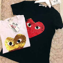 Fashion Female t shirts Short Sleeve T-shirts Plus Size Eye Embroidery Heart Sequined tshirt O-neck Women Tops 72527 SM6