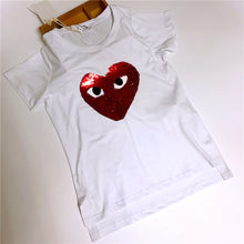Fashion Female t shirts Short Sleeve T-shirts Plus Size Eye Embroidery Heart Sequined tshirt O-neck Women Tops 72527 SM6