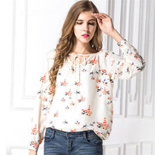 Fashion New Elegant Full Sleeve Chiffon Blouse Bow Tie Print Women Plus Size Tops Stand collar Shirt OL Blusas 72496 SM6