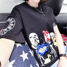 Fashion New Short Sleeve Plus Size T-shirts Casual Female t shirts Funny Character Sequined Tops O-neck Women tshirts 72543 SM6