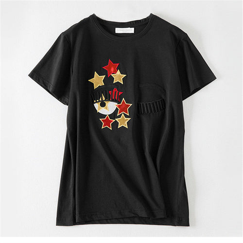Fashion New Short Sleeve Star T-shirts Plus Size Female t shirts Casual Letter Print Top O-neck Women tshirts 72393 SM6