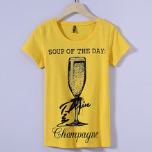 Fashion New Short Sleeve T-shirts Plus Size Female t shirts Wine Glass Letter Print Top O-neck Women tshirts 72387 SM6