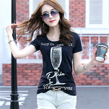 Fashion New Short Sleeve T-shirts Plus Size Female t shirts Wine Glass Letter Print Top O-neck Women tshirts 72387 SM6