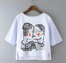 Fashion New Short Sleeve T-shirts Plus Size Female t shirts love kiss Print Top O-neck Women tshirts 72356 SM6