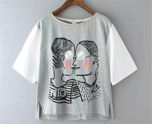 Fashion New Short Sleeve T-shirts Plus Size Female t shirts love kiss Print Top O-neck Women tshirts 72356 SM6