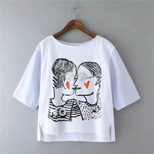 Fashion New Short Sleeve T-shirts Plus Size Female t shirts love kiss Print Top O-neck Women tshirts 72356 SM6