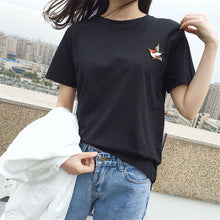Fashion Short Sleeve T-shirts Korean New Fashion Bird Flowers Embroidery T Shirts Casual t-shirt Women Tops Plus Size 72657 SM6