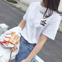Fashion Short Sleeve T-shirts Korean New Fashion Bird Flowers Embroidery T Shirts Casual t-shirt Women Tops Plus Size 72657 SM6