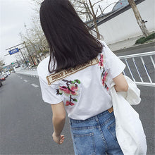 Fashion Short Sleeve T-shirts Korean New Fashion Bird Flowers Embroidery T Shirts Casual t-shirt Women Tops Plus Size 72657 SM6