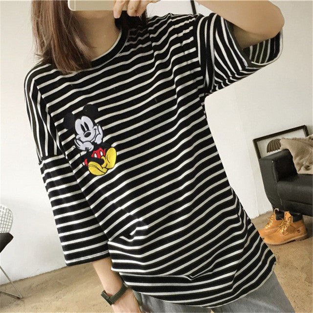 Fashion Short Sleeve T-shirts Korean New Fashion Cute Mouse Embroidery T Shirts Casual t-shirt Women Tops Plus Size 72657 SM6