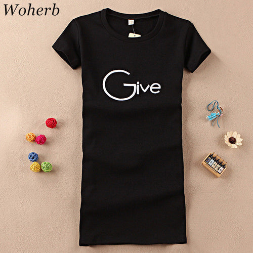 Fashion Short Sleeve T-shirts New Fashion Letter Give Embroidery T Shirts Casual Long Length Women Tops Plus Size 72655 SM6