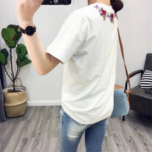 Fashion Short Sleeve T-shirts New Fashion Sided Flowers Embroidery T Shirts Brief t-shirt Casual Women Tops Plus Size 72656 SM6