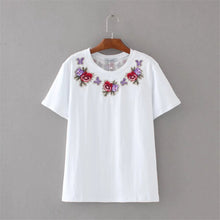 Fashion Short Sleeve T-shirts New Fashion Sided Flowers Embroidery T Shirts Brief t-shirt Casual Women Tops Plus Size 72656 SM6