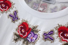 Fashion Short Sleeve T-shirts New Fashion Sided Flowers Embroidery T Shirts Brief t-shirt Casual Women Tops Plus Size 72656 SM6