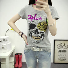 Fashion Short Sleeve T-shirts Plus Size Female t shirts Skull Print tshirt Sequined O-neck Women Tops 72454 SM6