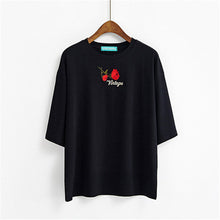 Fashion Summer Short Sleeve T-shirts New Fashion Letter Rose Floral Embroidery T Shirts Casual Women Tops Plus Size 72653 SM6