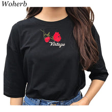 Fashion Summer Short Sleeve T-shirts New Fashion Letter Rose Floral Embroidery T Shirts Casual Women Tops Plus Size 72653 SM6