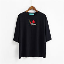 Fashion Summer Short Sleeve T-shirts New Fashion Letter Rose Floral Embroidery T Shirts Casual Women Tops Plus Size 72653 SM6