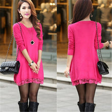 Fashion Sweater Dress Women Plus Size S-4xL Pullover Medium-long O-neck Lace Knitting Sweater 71687 SM6