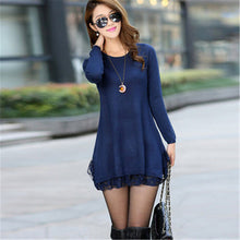 Fashion Sweater Dress Women Plus Size S-4xL Pullover Medium-long O-neck Lace Knitting Sweater 71687 SM6