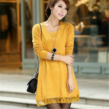Fashion Sweater Dress Women Plus Size S-4xL Pullover Medium-long O-neck Lace Knitting Sweater 71687 SM6
