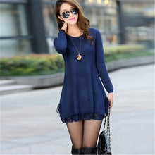 Fashion Sweater Dress Women Plus Size S-4xL Pullover Medium-long O-neck Lace Knitting Sweater 71687 SM6