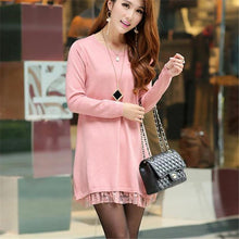 Fashion Sweater Dress Women Plus Size S-4xL Pullover Medium-long O-neck Lace Knitting Sweater 71687 SM6