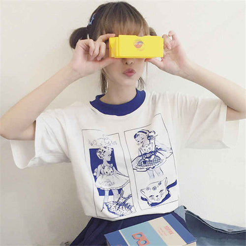 Fashion T-shirts Cute Cartoon Girls Printing Women Short Sleeves New Tops Casual Female Tee Shirts 33007 SM6