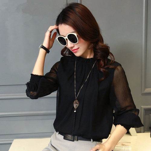 Female Fashion Blouses O-neck Shirt Ladies Tops Lantern Sleeve Button Color shirt Chiffon Blouse Women Plus Size 72142 SM6