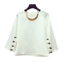 Female Fashion Button Chiffon Blouses Peter Pan Collar With necklace Casual Shirt Elegant Ladies Tops Women Blouse 72471 SM6