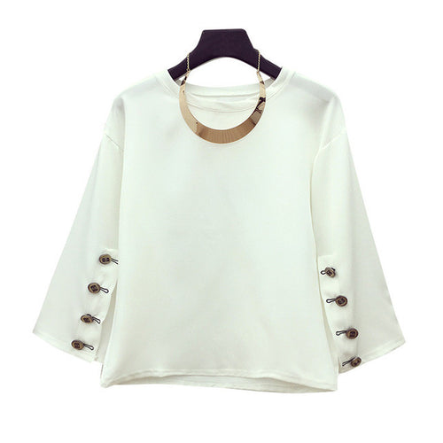 Female Fashion Button Chiffon Blouses Peter Pan Collar With necklace Casual Shirt Elegant Ladies Tops Women Blouse 72471 SM6