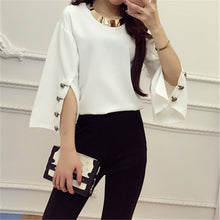 Female Fashion Button Chiffon Blouses Peter Pan Collar With necklace Casual Shirt Elegant Ladies Tops Women Blouse 72471 SM6