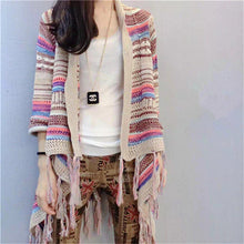 Female Fashion Cardigans Full Sleeve Sweater Plus Size knitted Open Stitch O-neck Print Tassel Outwear 72063 SM6