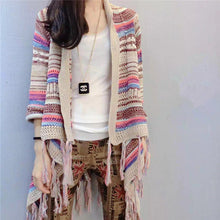 Female Fashion Cardigans Full Sleeve Sweater Plus Size knitted Open Stitch O-neck Print Tassel Outwear 72063 SM6