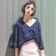 Female Fashion Korea Style Button Blouses V-Neck Casual Shirt Elegant Ladies Tops Loose Women Blouse With Pockets 72474 SM6