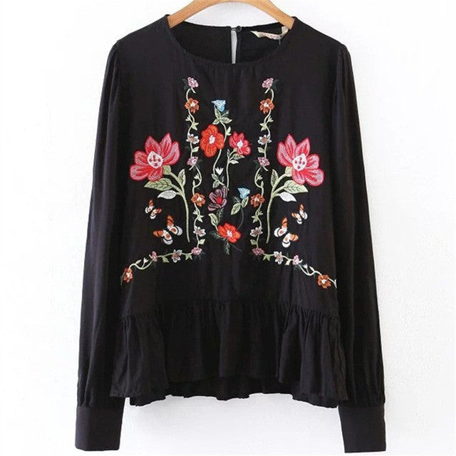 Female Fashion Long Sleeve Blouses O-Neck Ladies Tops Casual shirt Embroidery Floral Blouse Women Plus Size 72469 SM6