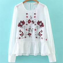 Female Fashion Long Sleeve Blouses O-Neck Ladies Tops Casual shirt Embroidery Floral Blouse Women Plus Size 72469 SM6