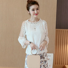 Female Fashion White Blouses O-neck Shirt Ladies Tops Half Sleeve Off Shoulder Hollow Out Blouse Women Plus Size 71700 SM6