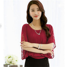 Hot  New 4XL Women 3/4 Blouse O-neck Batwing Sleeve Tee Shirt Casual Lace Blouses Fashion Plus Size Blusas 70632 SM6