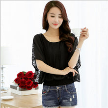 Hot  New 4XL Women 3/4 Blouse O-neck Batwing Sleeve Tee Shirt Casual Lace Blouses Fashion Plus Size Blusas 70632 SM6
