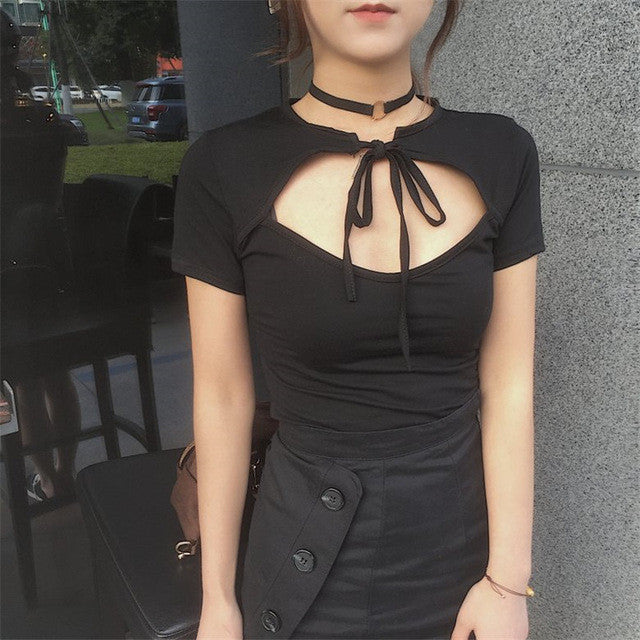 New Arrival Fashion Harajuku Hollow Out T shirt Women Short Sleeve Slim Tops Korean Casual Sexy T-shirt 72557 SM6