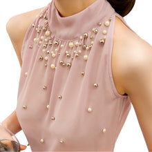 New Arrival Fashion Women Beading Chiffon Blouse Sleeveless Fashion Women Turtleneck Chiffon Blouse Shirt Women Top 70689 SM6