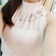 New Arrival Fashion Women Beading Chiffon Blouse Sleeveless Fashion Women Turtleneck Chiffon Blouse Shirt Women Top 70689 SM6