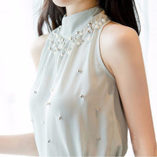 New Arrival Fashion Women Beading Chiffon Blouse Sleeveless Fashion Women Turtleneck Chiffon Blouse Shirt Women Top 70689 SM6
