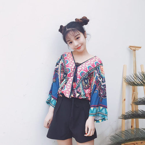 New Arrival Retro Women Shirts Korean Sexy Chiffon Blouse Shirt V collar Tassel Blusas Women Blouses Tops Plus Size 72726 SM6