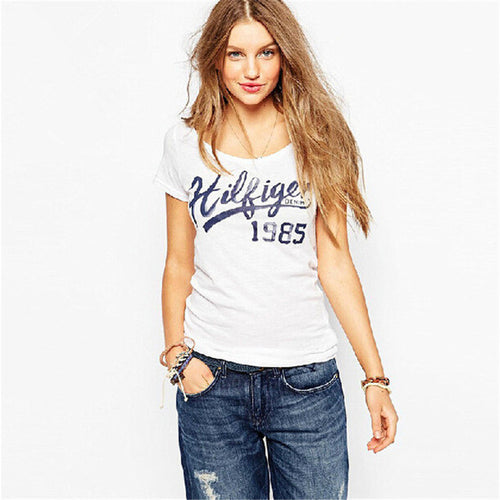 New European Style T shirt Character Letter Print O-neck Short Sleeve Plus Large Size T-shirt Women Casual Tops 60035 SM6
