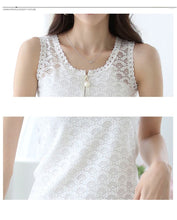 New Fashion Clothing Sleeveless Lace Sexy Women Black/White T-shirts O-Neck Female Blusas Plus Size 72618 SM6